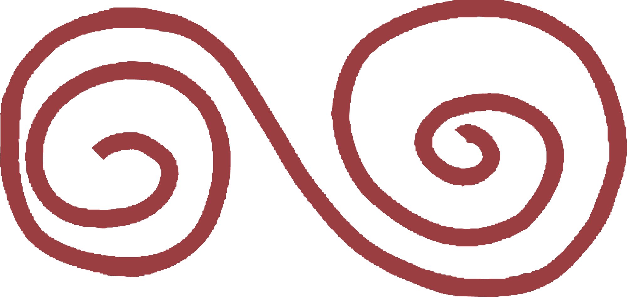 Ornament gezeichnet, zwei Schnecken, die miteinander verbunden sind